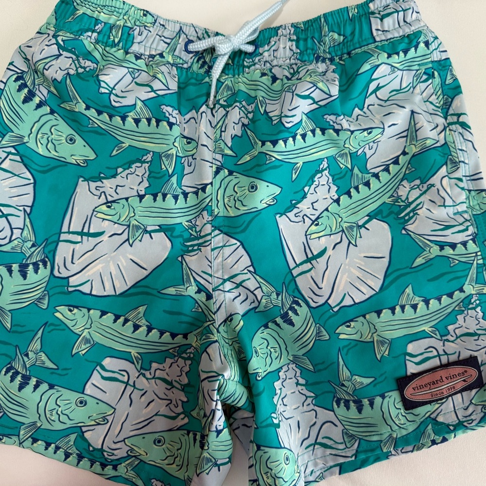 Vineyard Vines Teal Fish Print Swim Trunks
